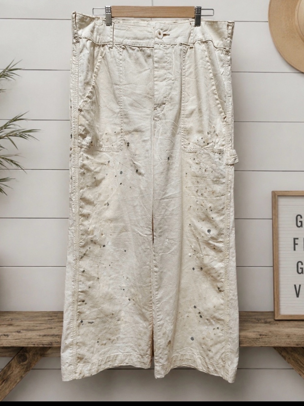 Free People relaxed wide leg paint splatter jean size 12